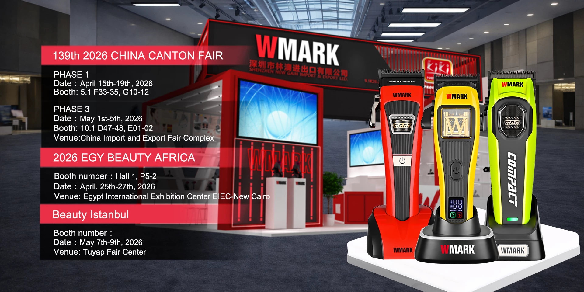 Welcome to WMARK's booth in 139th Canton Fair, EGY Beauty Africa, Beauty Istanbul